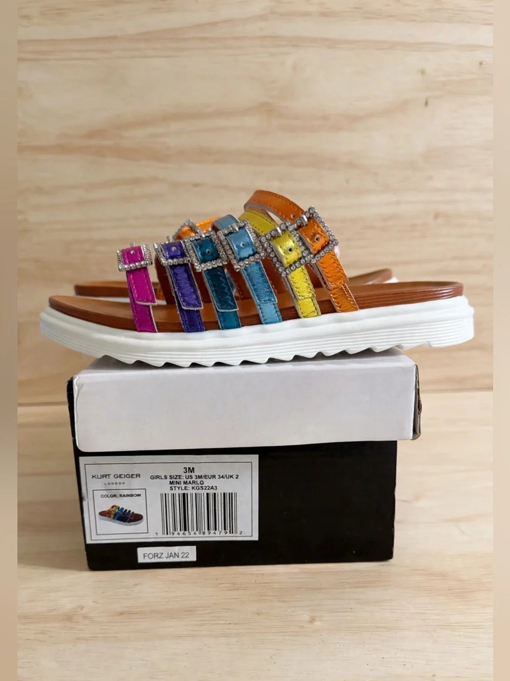 Kurt Geiger Rainbow Jeweled Multi-Stripe Slide Sandals